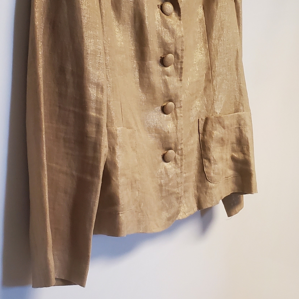 Vintage Spiegel Tan Gold Metalic 100% Linen Blazer Jacket Size 18 - Picture 4 of 9